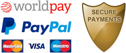 Secure payments with PayPal & WorldPay using VISA, Mastercard and Maestro